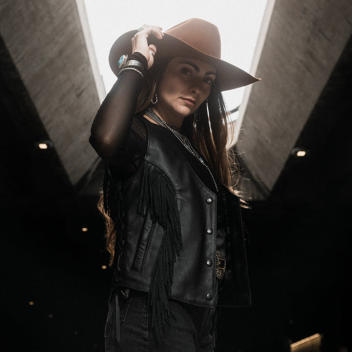 Ladies Black Fringe Vest - Espinoza's Leather