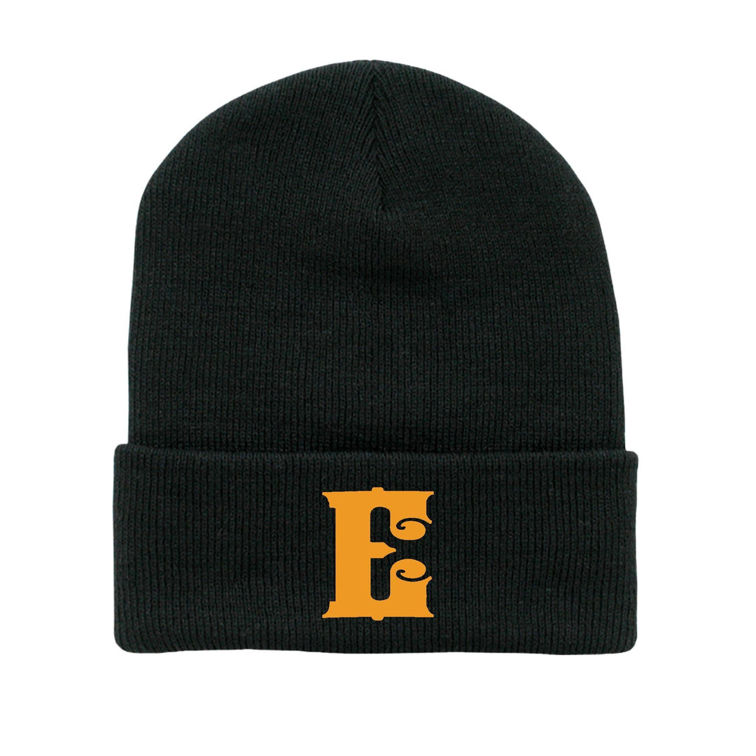 GOLD ON BLACK E BEANIE - Espinoza's Leather