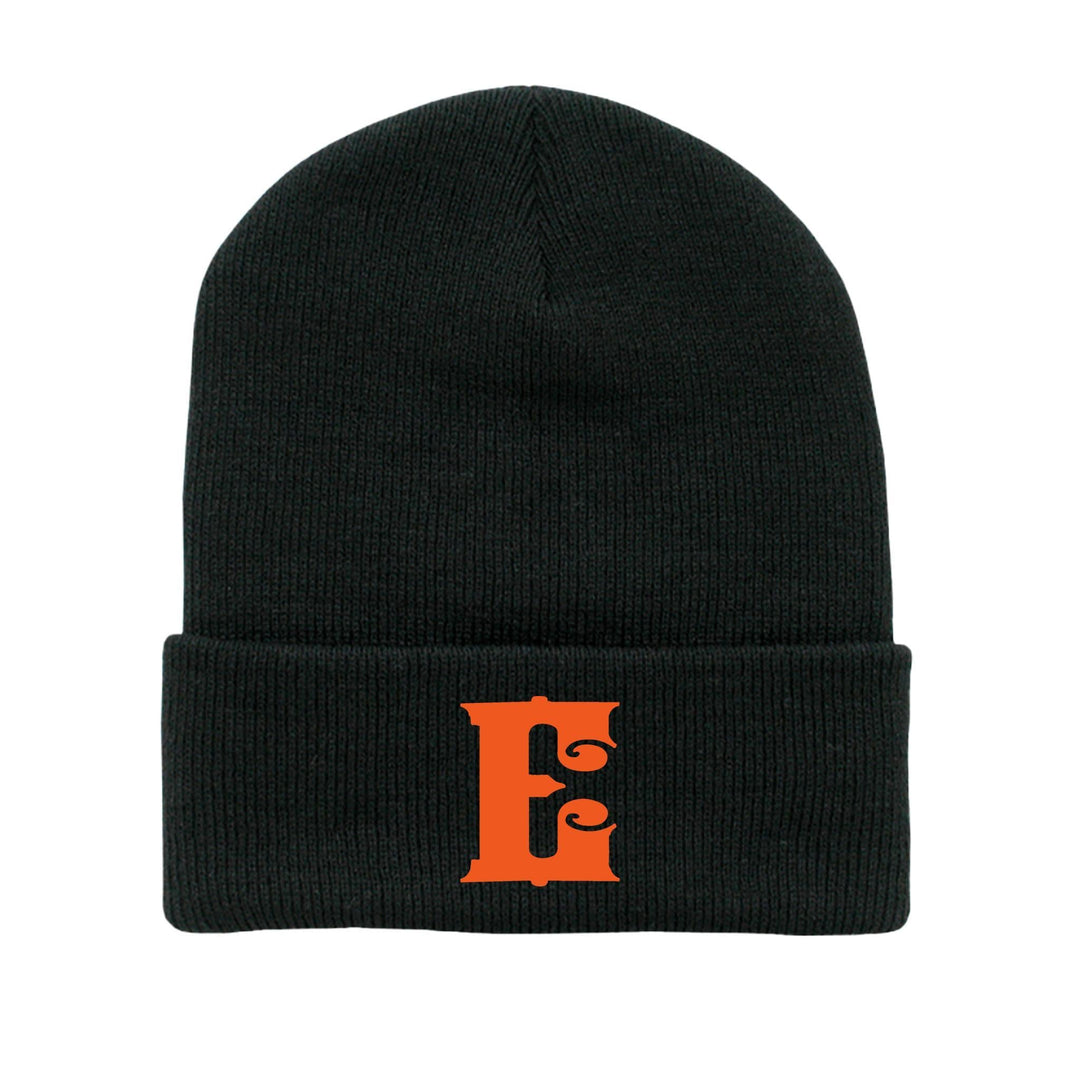 Orange on Black E Beanie - Espinoza's Leather