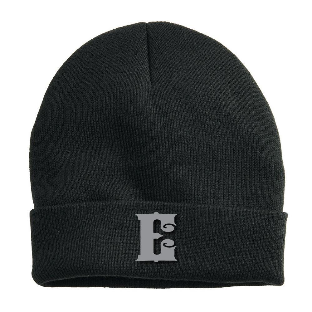 Silver on Black E Beanie - Espinoza's Leather