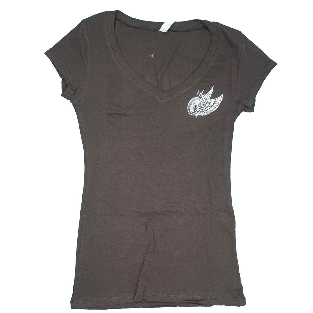 Winged Wheel Womens V-Neck Brown - Espinoza's Leather