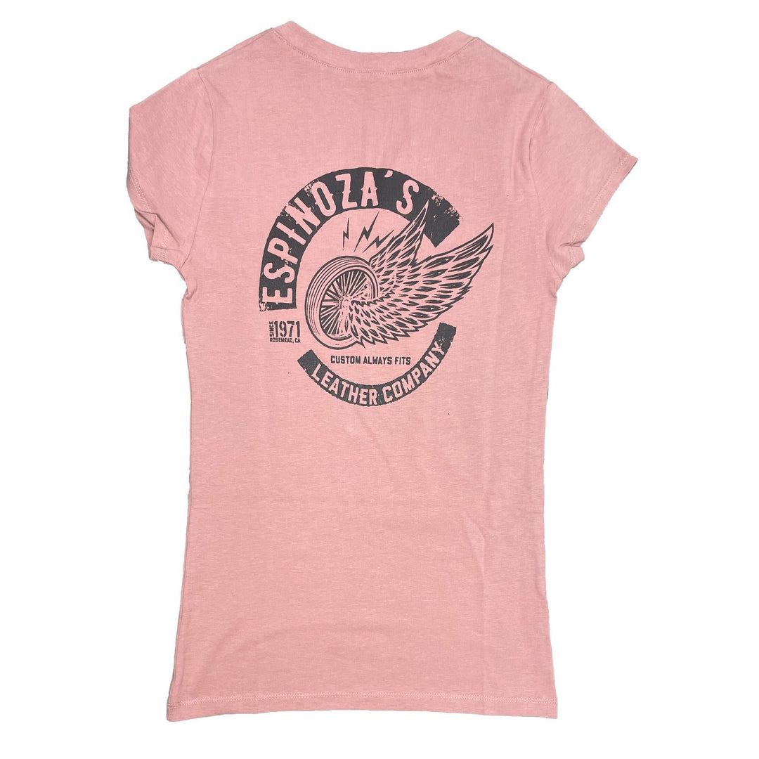 Winged Wheel Womens V-Neck Light Pink - Espinoza's Leather