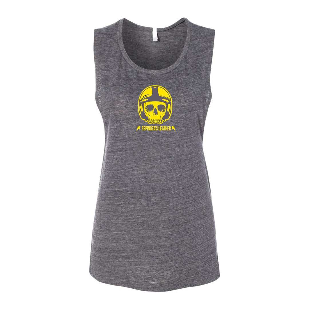 Womens Bobber Skull Grey Tank Top - Espinoza's Leather