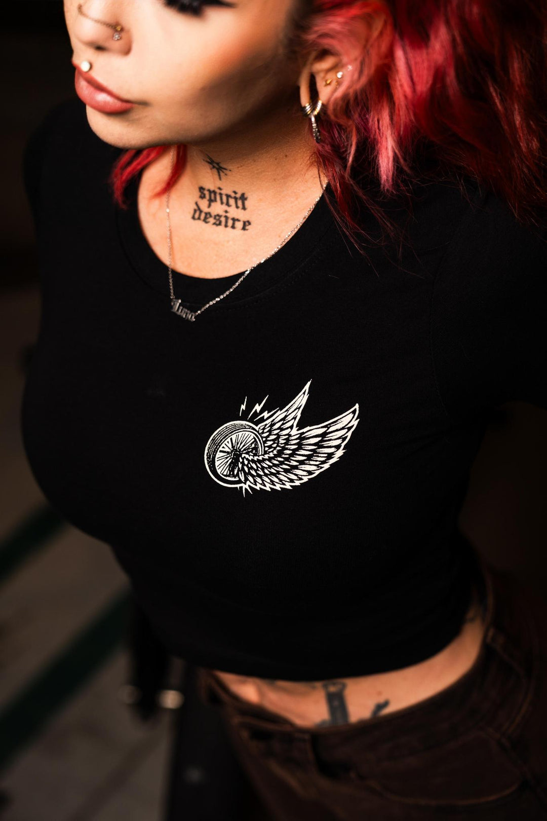 Ladies Winged Wheel Cropped Tee