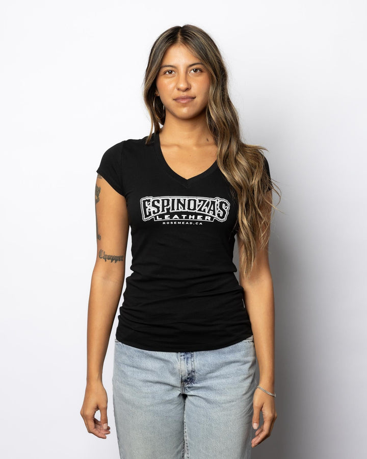 Classic Logo Womens V - Neck Black - Espinoza's Leather