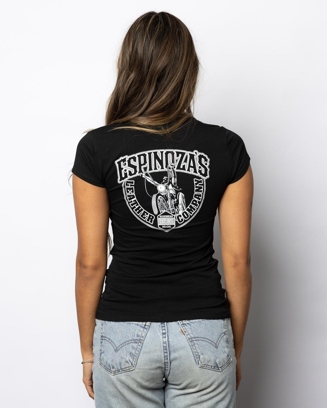 Classic Logo Womens V - Neck Black - Espinoza's Leather
