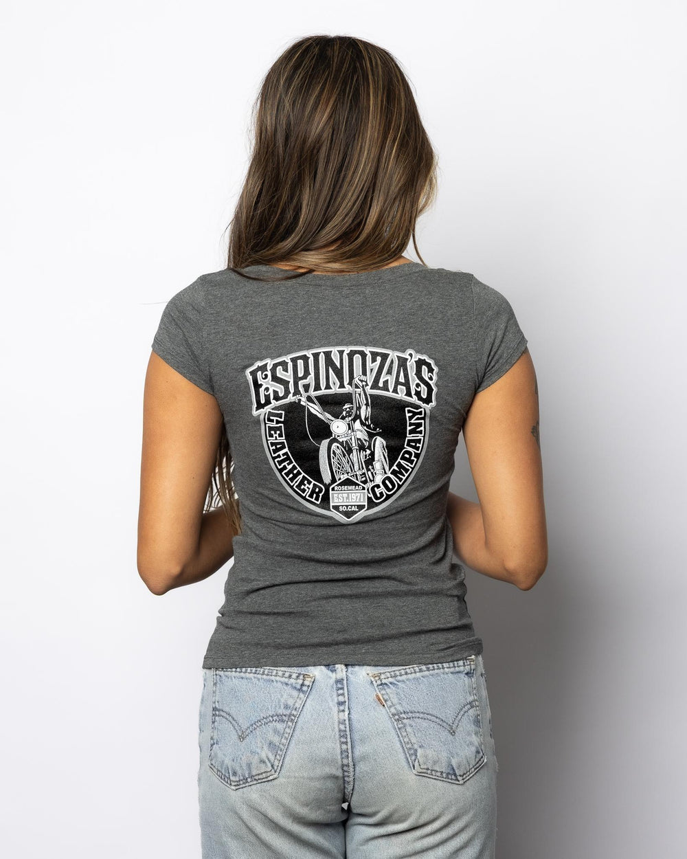 CLASSIC LOGO WOMENS V - NECK GRAY - Espinoza's Leather
