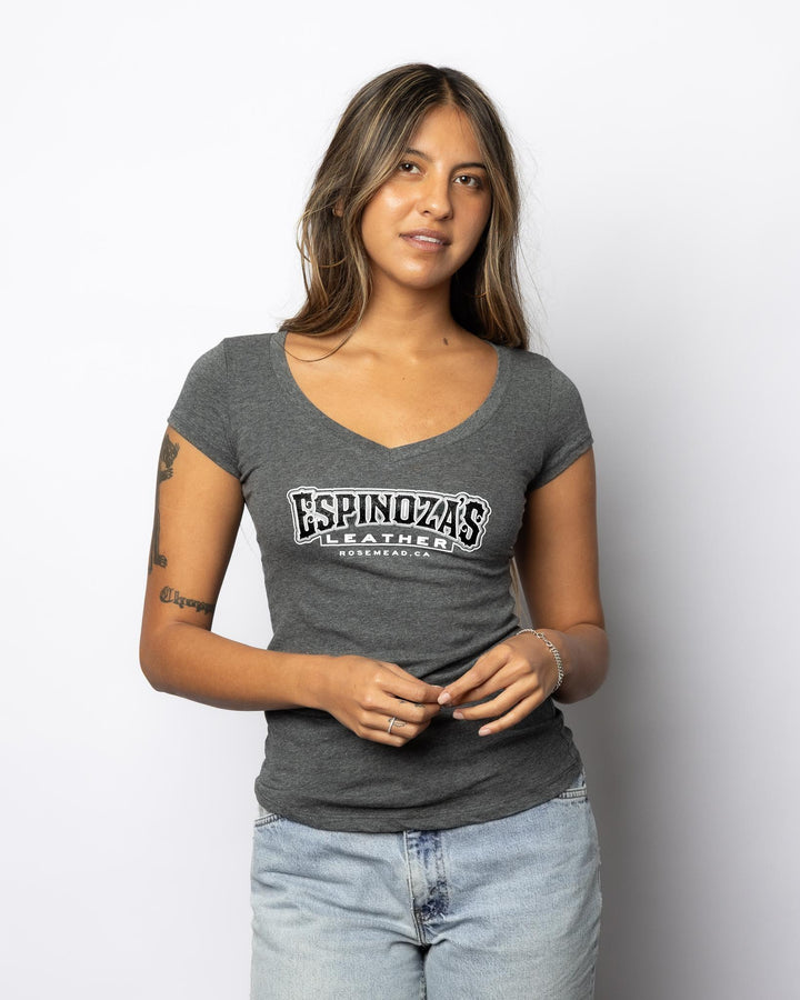 CLASSIC LOGO WOMENS V - NECK GRAY - Espinoza's Leather