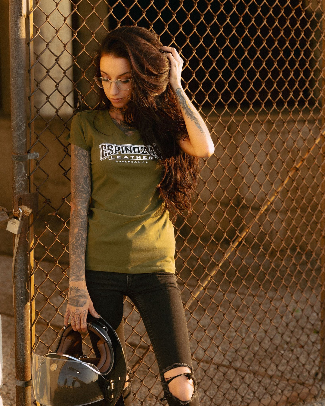 Classic Logo Womens V - Neck Olive Green - Espinoza's Leather