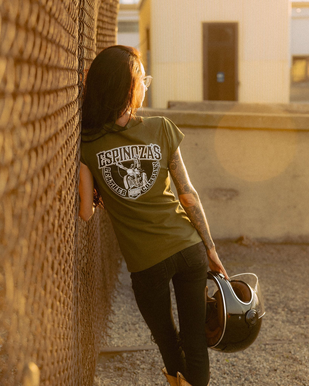 Classic Logo Womens V - Neck Olive Green - Espinoza's Leather