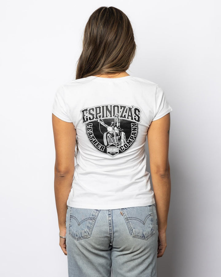 Classic Logo Womens V - Neck White - Espinoza's Leather