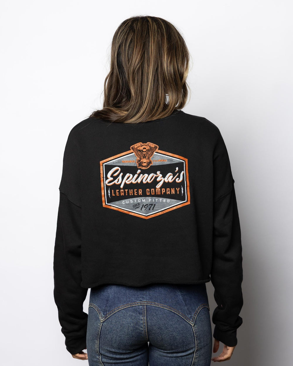 Espinozas Ladies Rocker Crew Neck Cropped Sweatshirt - Espinoza's Leather