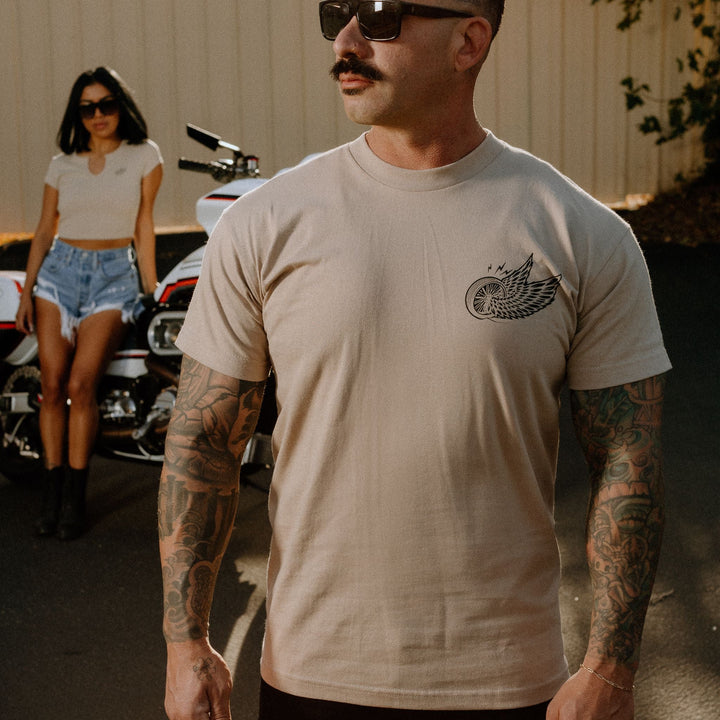 Espinozas Winged Wheel Tee - Cream - Espinoza's Leather