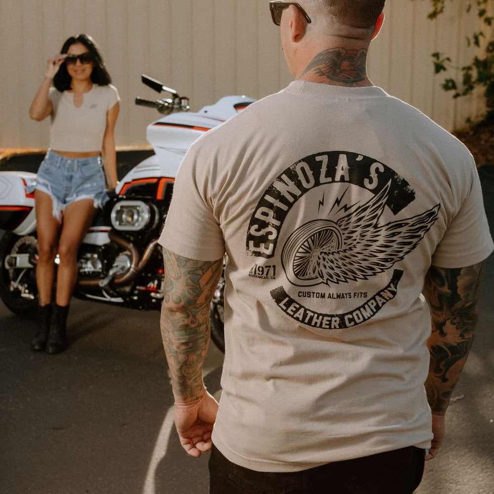 Espinozas Winged Wheel Tee - Cream - Espinoza's Leather