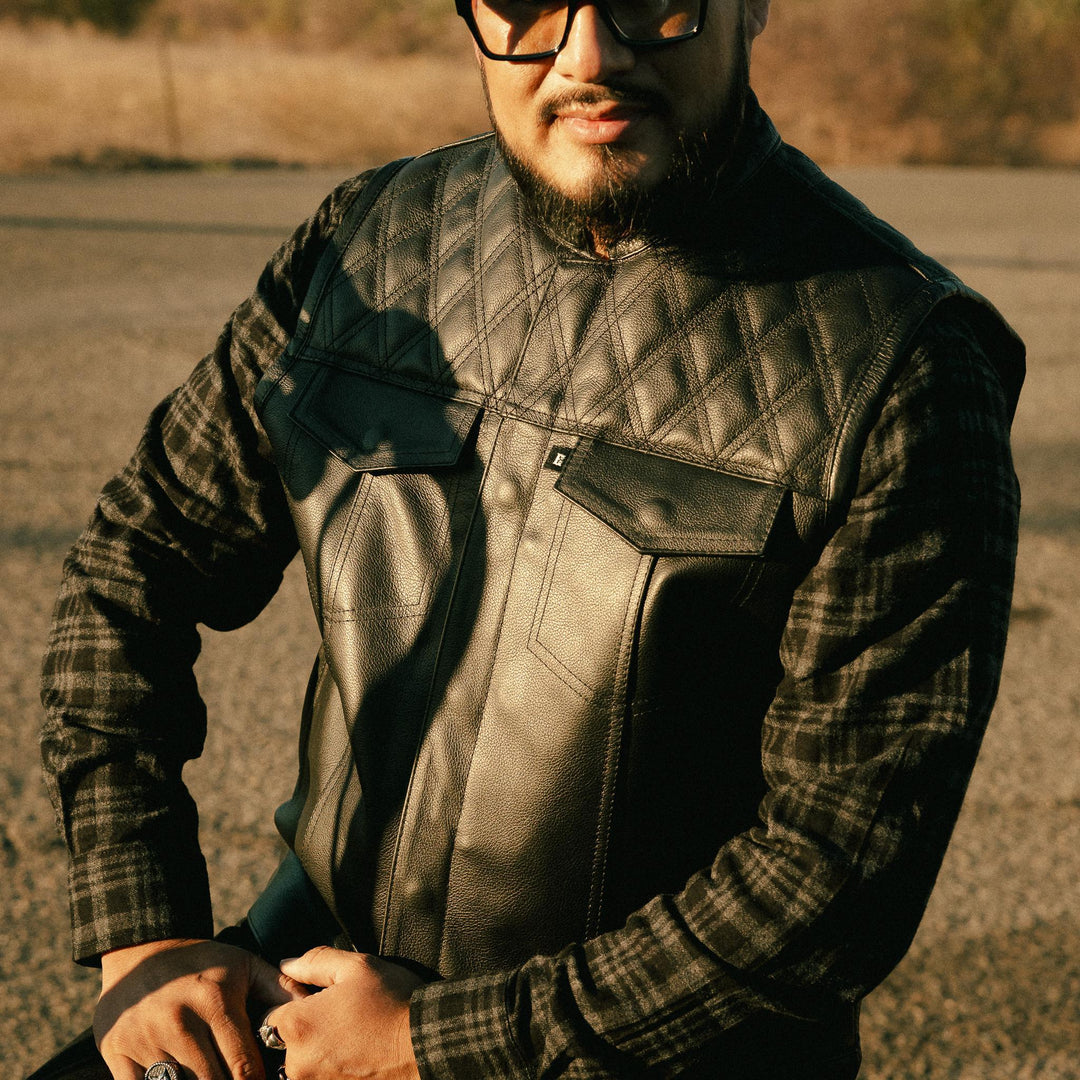 "In Stock" Men's Leather Diamond Club Vest - Espinoza's Leather