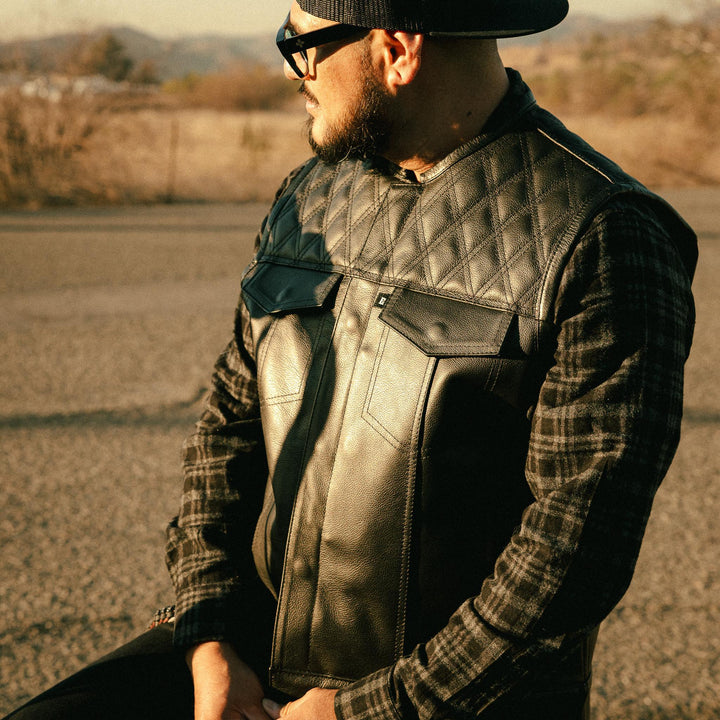 "In Stock" Men's Leather Diamond Club Vest - Espinoza's Leather