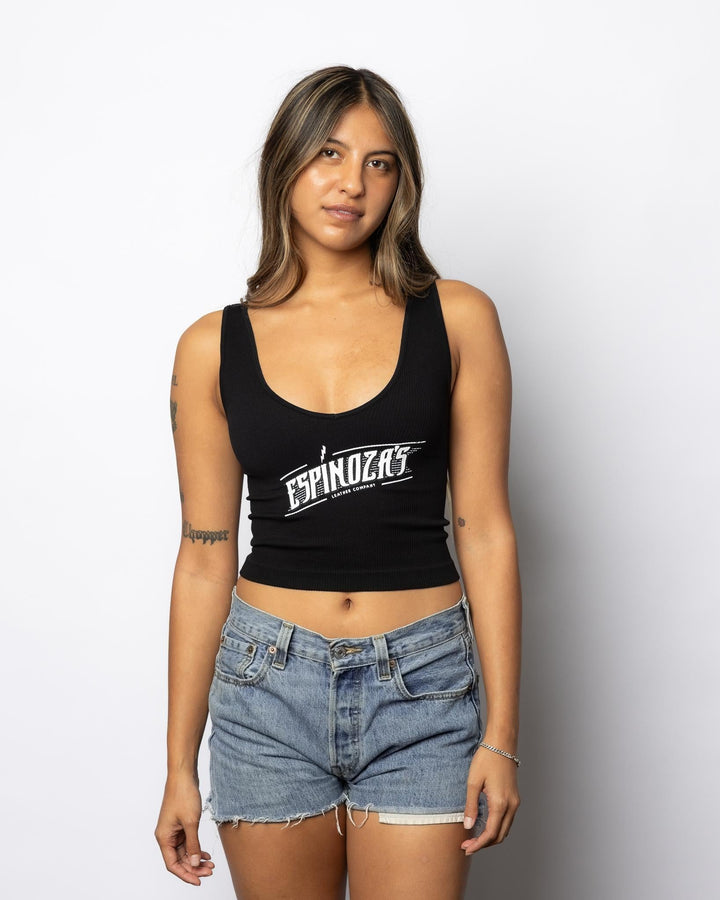 LADIES BLACK THUNDERBOLT CROPPED TANK - Espinoza's Leather