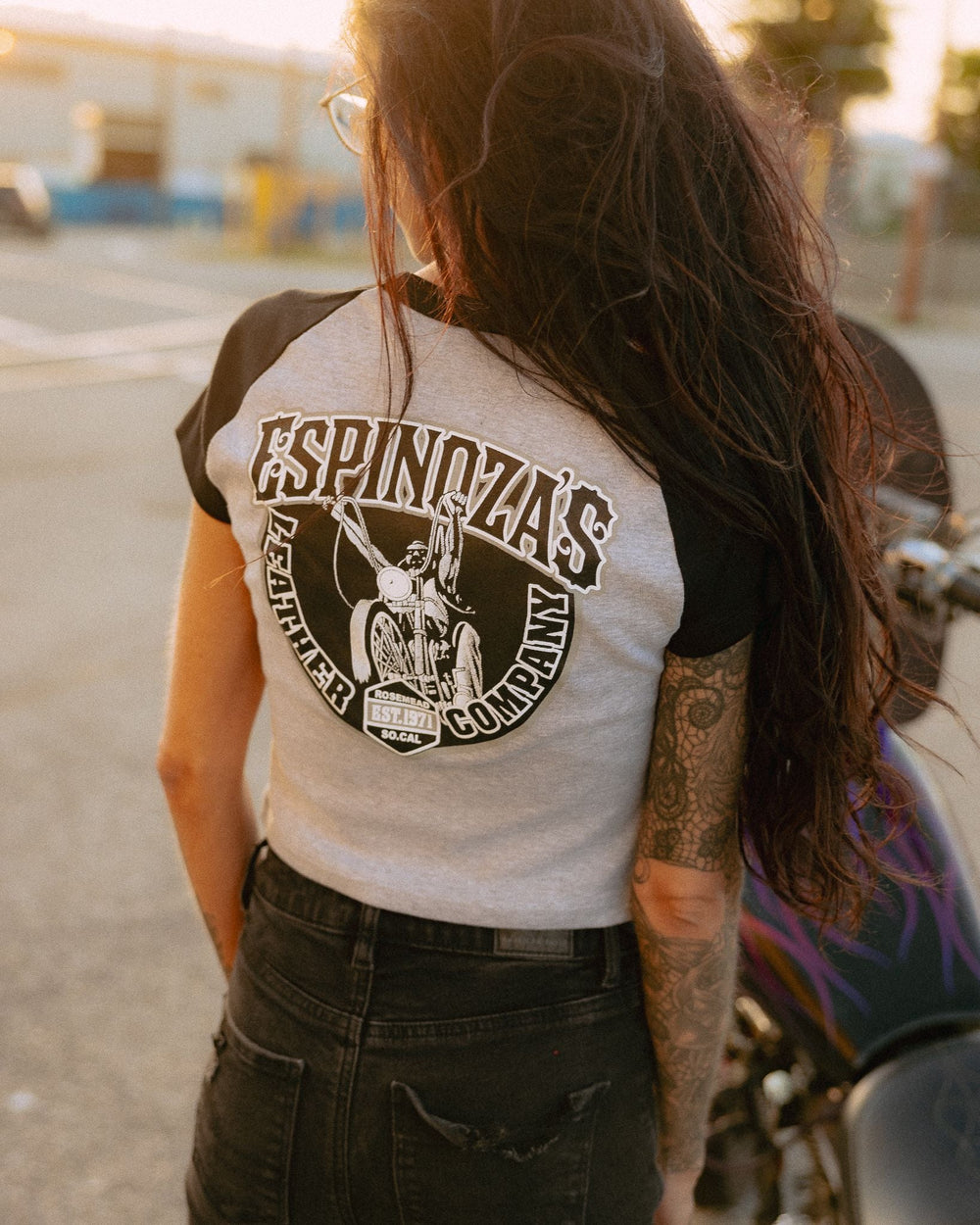 Ladies Classic "Baby" Tee - Black and Grey - Espinoza's Leather