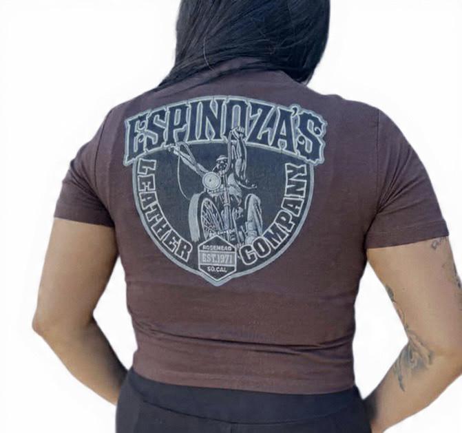 Ladies Cropped Brown Traditional Tee - Espinoza's Leather