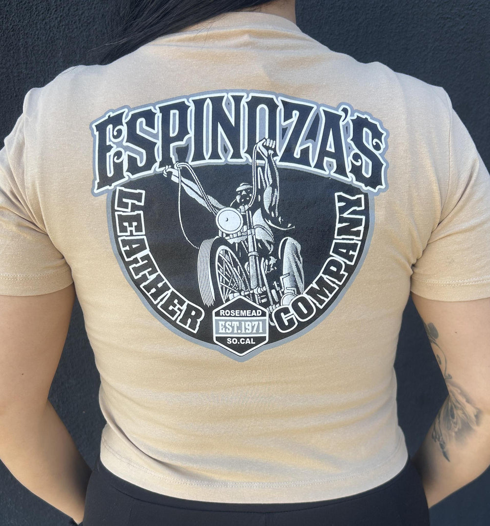 Ladies Cropped Khaki Traditional Tee - Espinoza's Leather