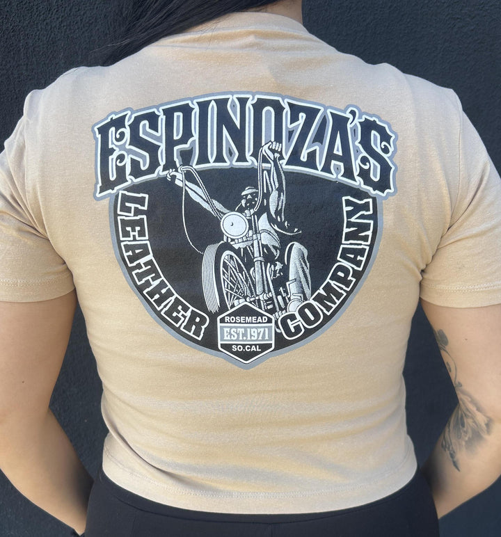 Ladies Cropped Khaki Traditional Tee - Espinoza's Leather