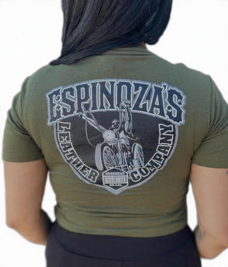 Ladies Cropped Olive Traditional Tee - Espinoza's Leather