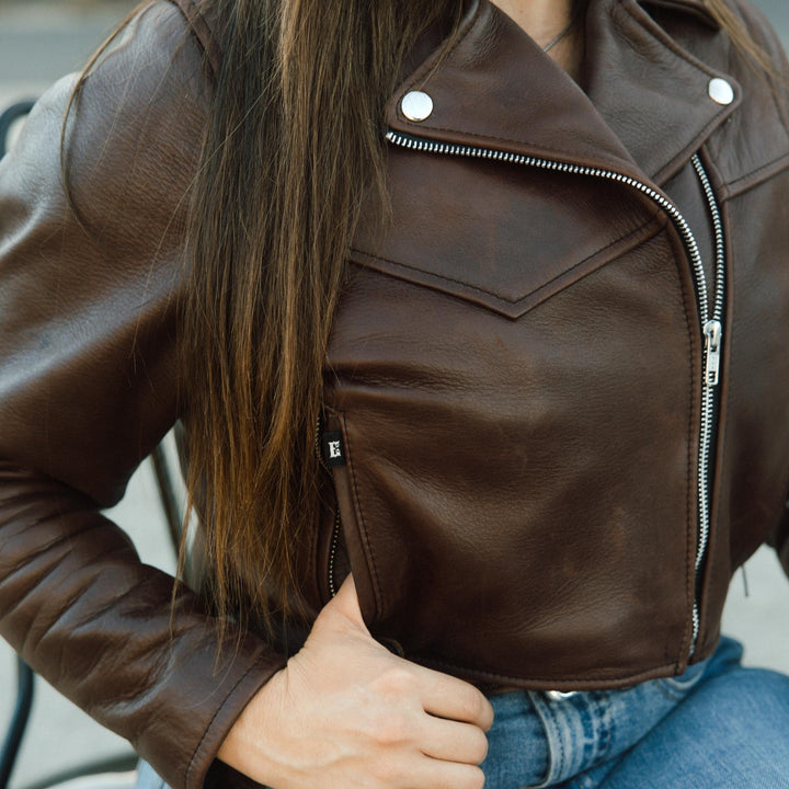 Ladies Cropped Retro Moto Jacket - Espinoza's Leather