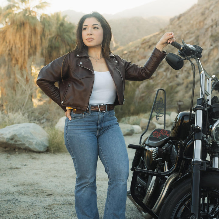 Ladies Cropped Retro Moto Jacket - Espinoza's Leather