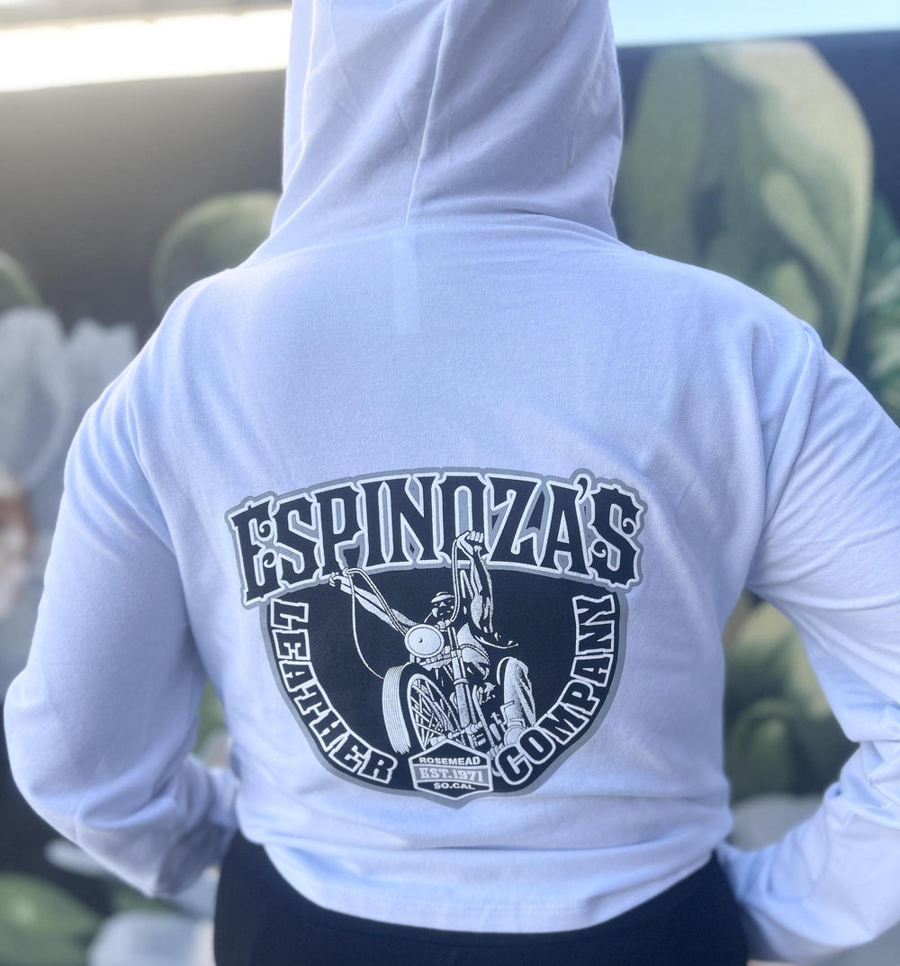 Ladies Cropped White Traditional Pullover Hoodie - Espinoza's Leather