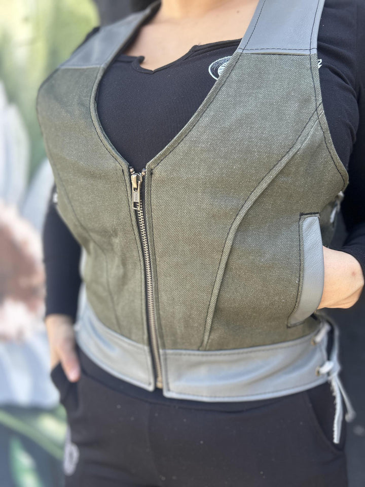 Ladies Gray Cow x Olive Denim Bonnie - Espinoza's Leather