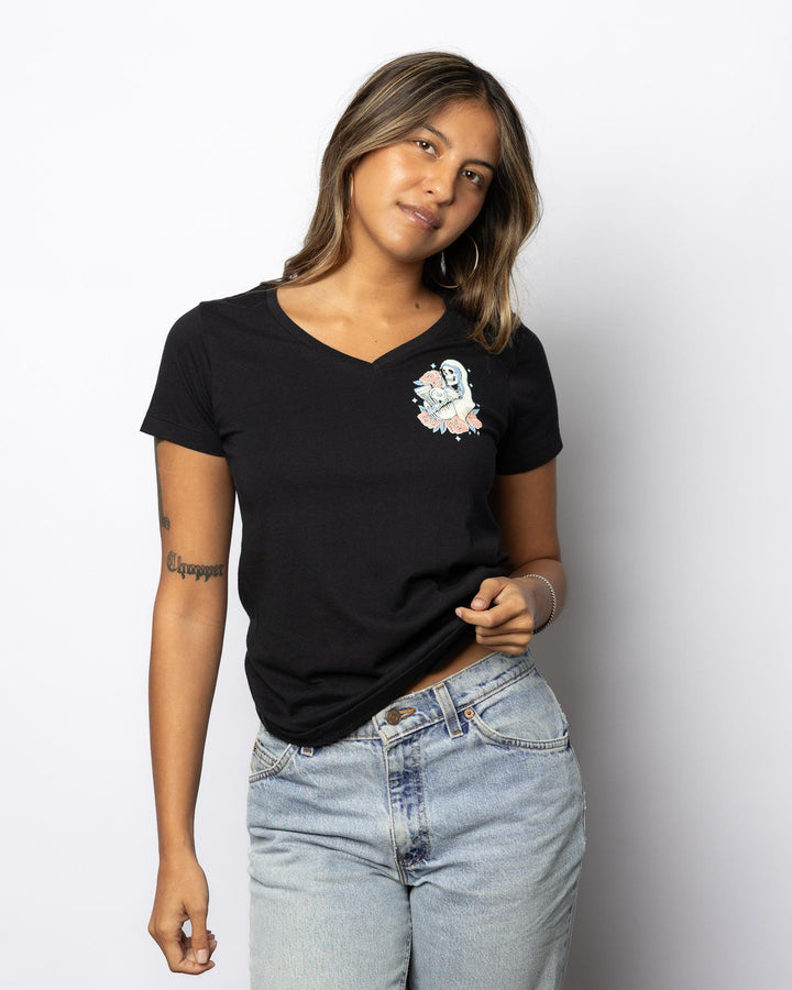 LADIES SANTA MUERTE V NECK - Espinoza's Leather