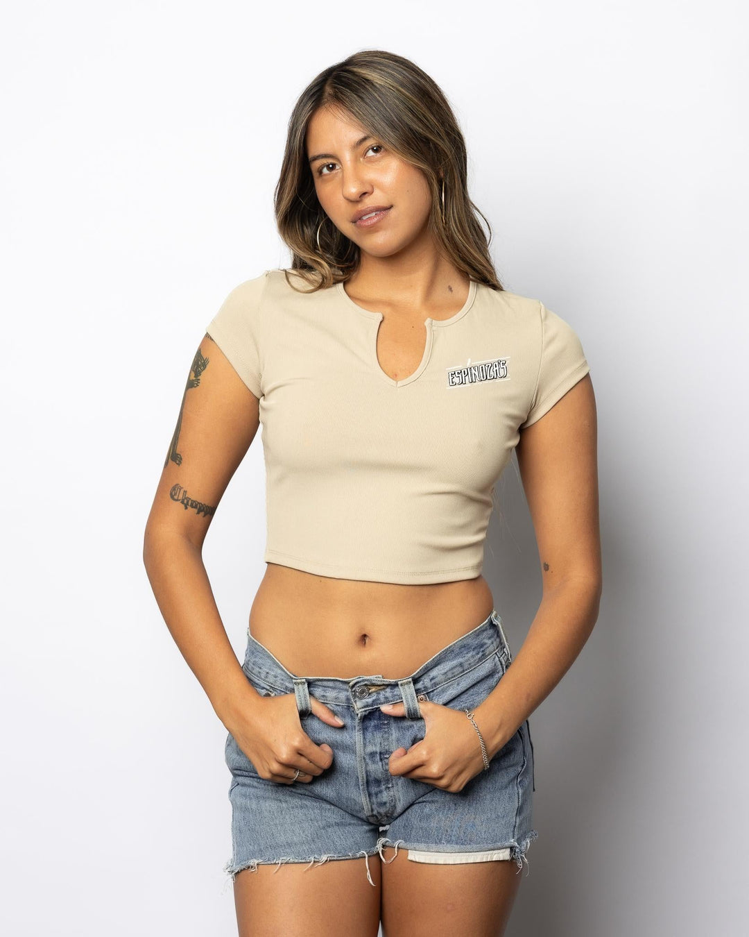 Ladies Scoop Neck Thunderbolt Cropped Tee - Espinoza's Leather