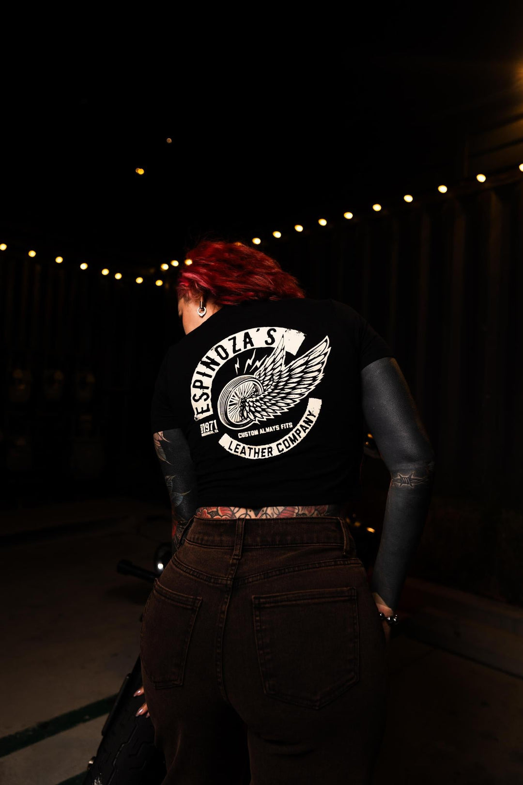 Ladies Winged Wheel Cropped Tee - Espinoza's Leather