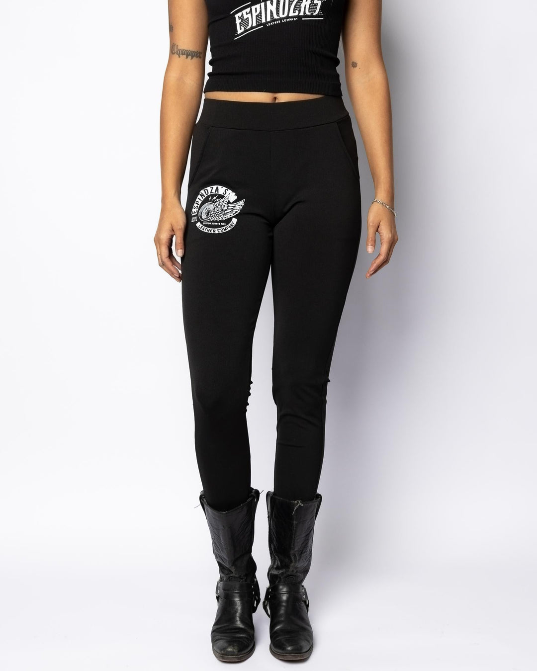 LADIES WINGED WHEEL ELASTIC LEGGINGS - Espinoza's Leather