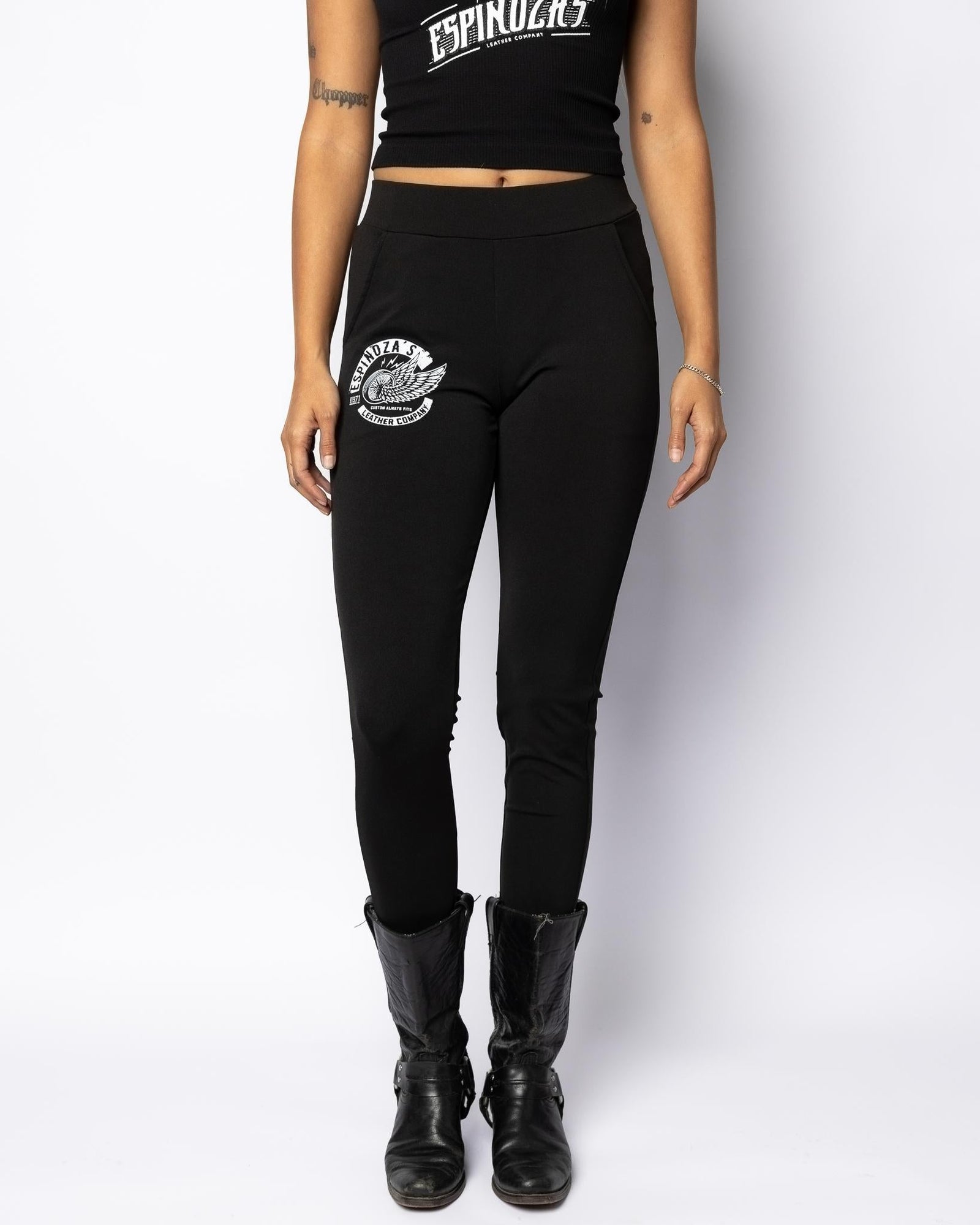 LADIES WINGED WHEEL ELASTIC LEGGINGS - Espinoza's Leather