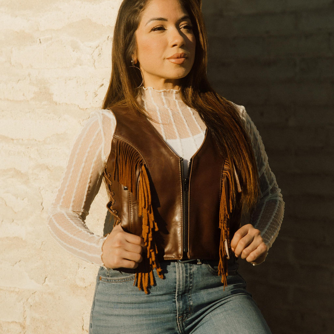 Ladies Zippered Fringe Vest - Espinoza's Leather