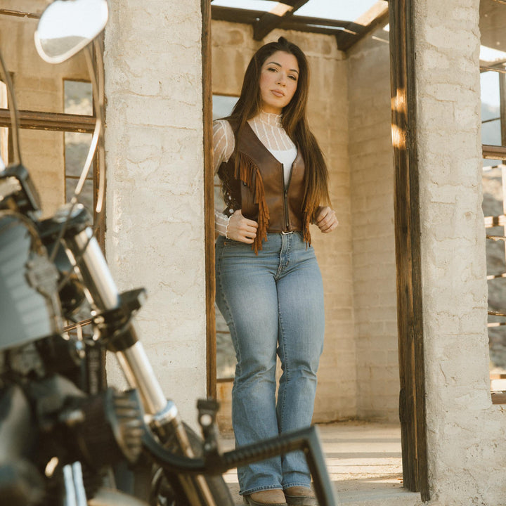 Ladies Zippered Fringe Vest - Espinoza's Leather