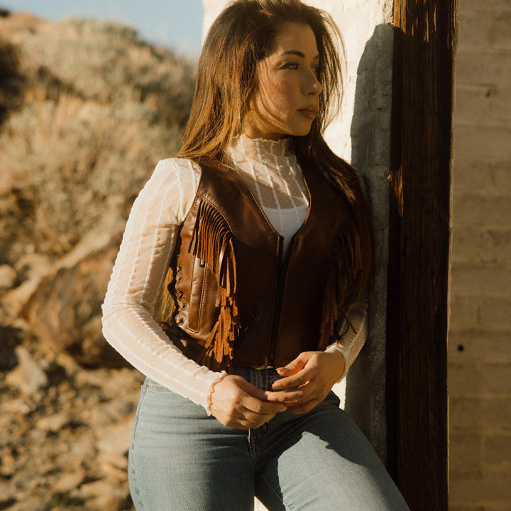 Ladies Zippered Fringe Vest - Espinoza's Leather