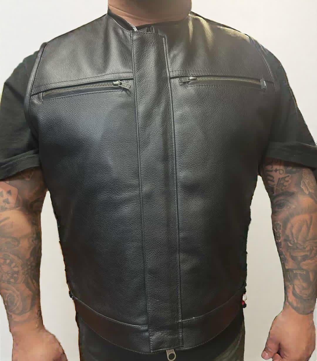 Mens All Cow Bay Vest with side laces - Espinoza's Leather