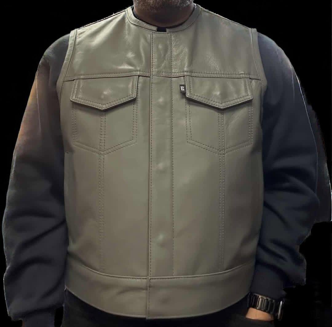 Mens Light Gray Cow Club Vest - Espinoza's Leather