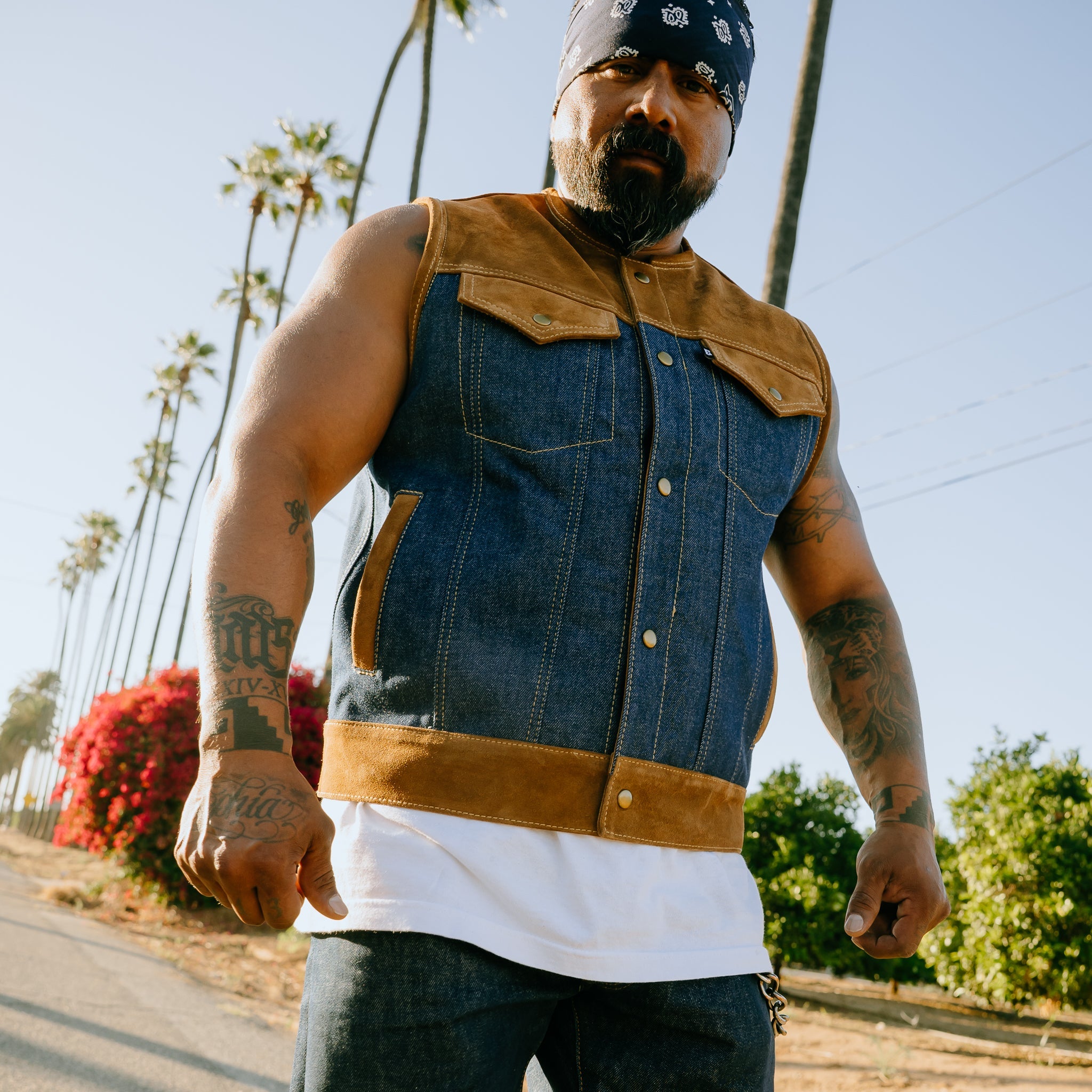 Men's Rough Out Denim Hybrid Vest – Espinoza's Leather