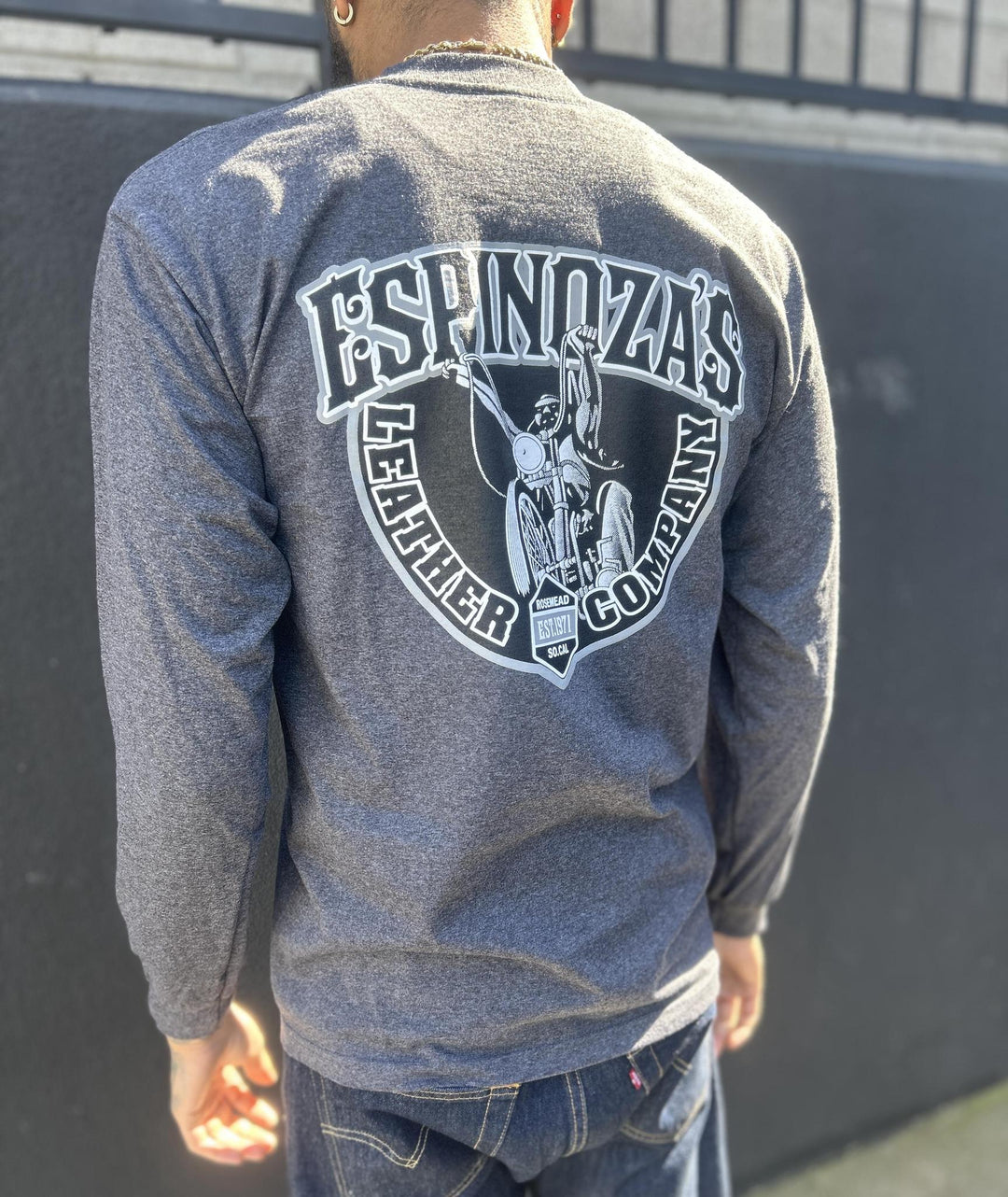 Men's Traditional Gray Long Sleeve Tee - Espinoza's Leather