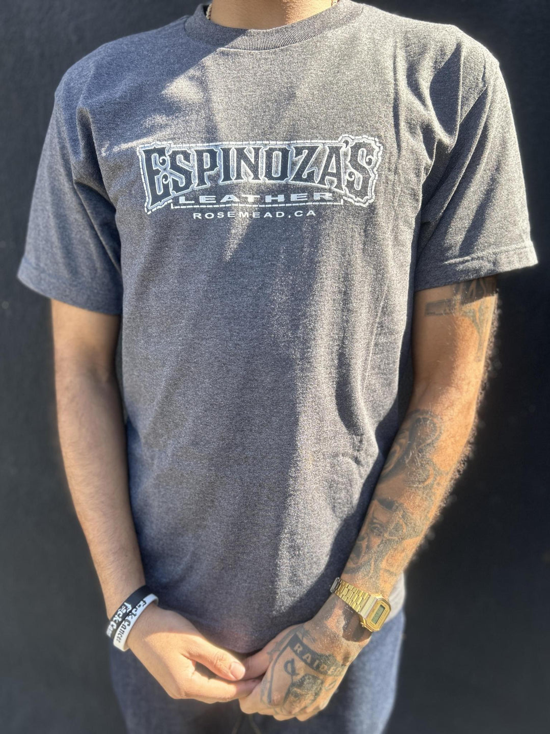 Men's Traditional Logo Gray Short Sleeve Tee - Espinoza's Leather