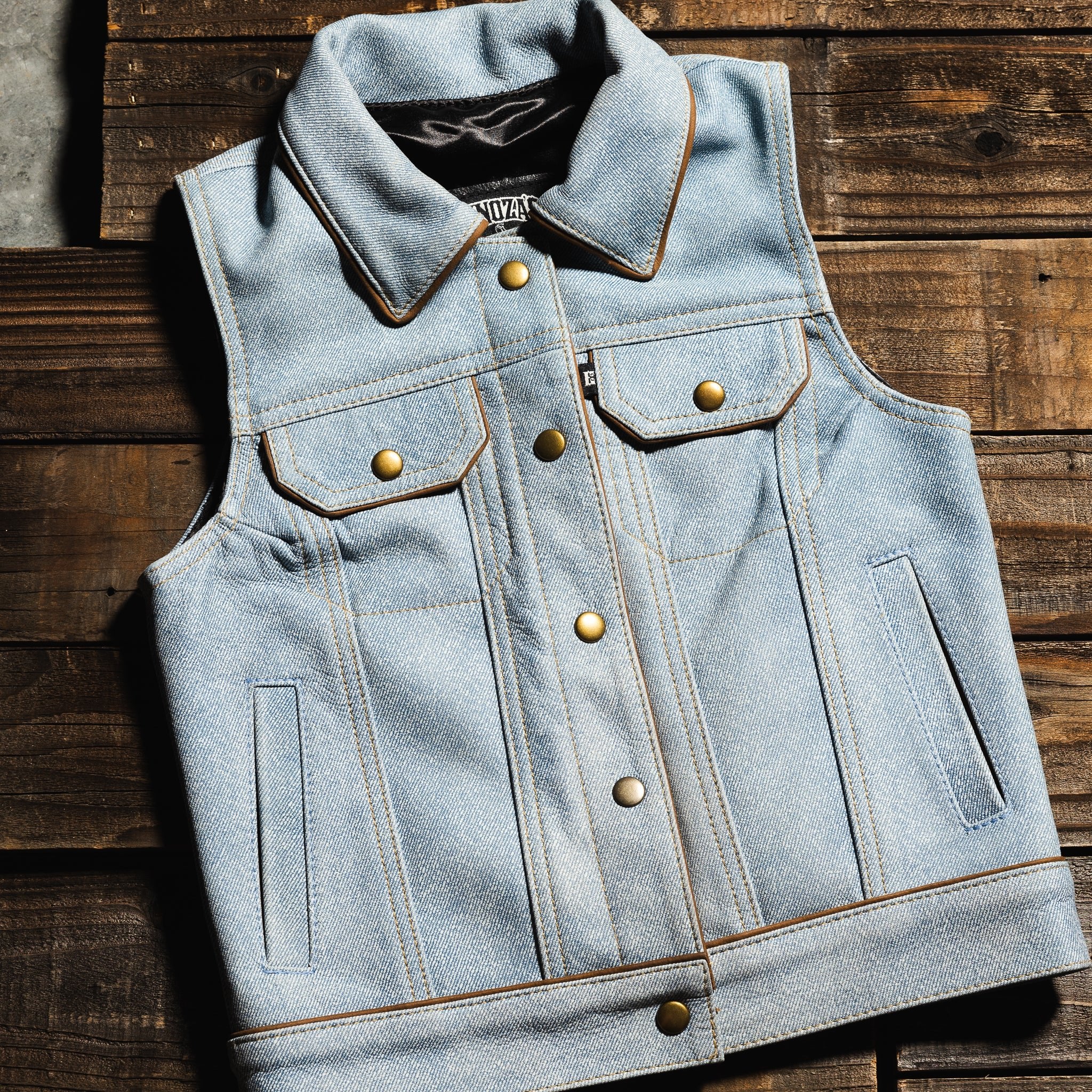 ESPINOZA'S LEATHER 衣装提供　革ジャン　USA製ベスト切替可能 Stonewash Denim Hybrid Vest – Espinoza's Leather