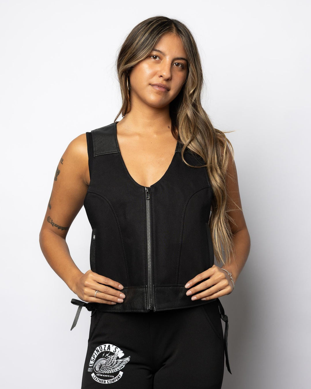 The Bonnie Hybrid Vest With Bull Denim - Espinoza's Leather