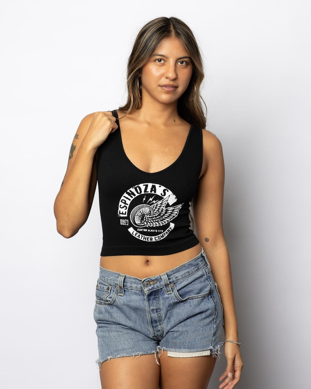 Winged Wheel Womens Cropped Tank - Espinoza's Leather