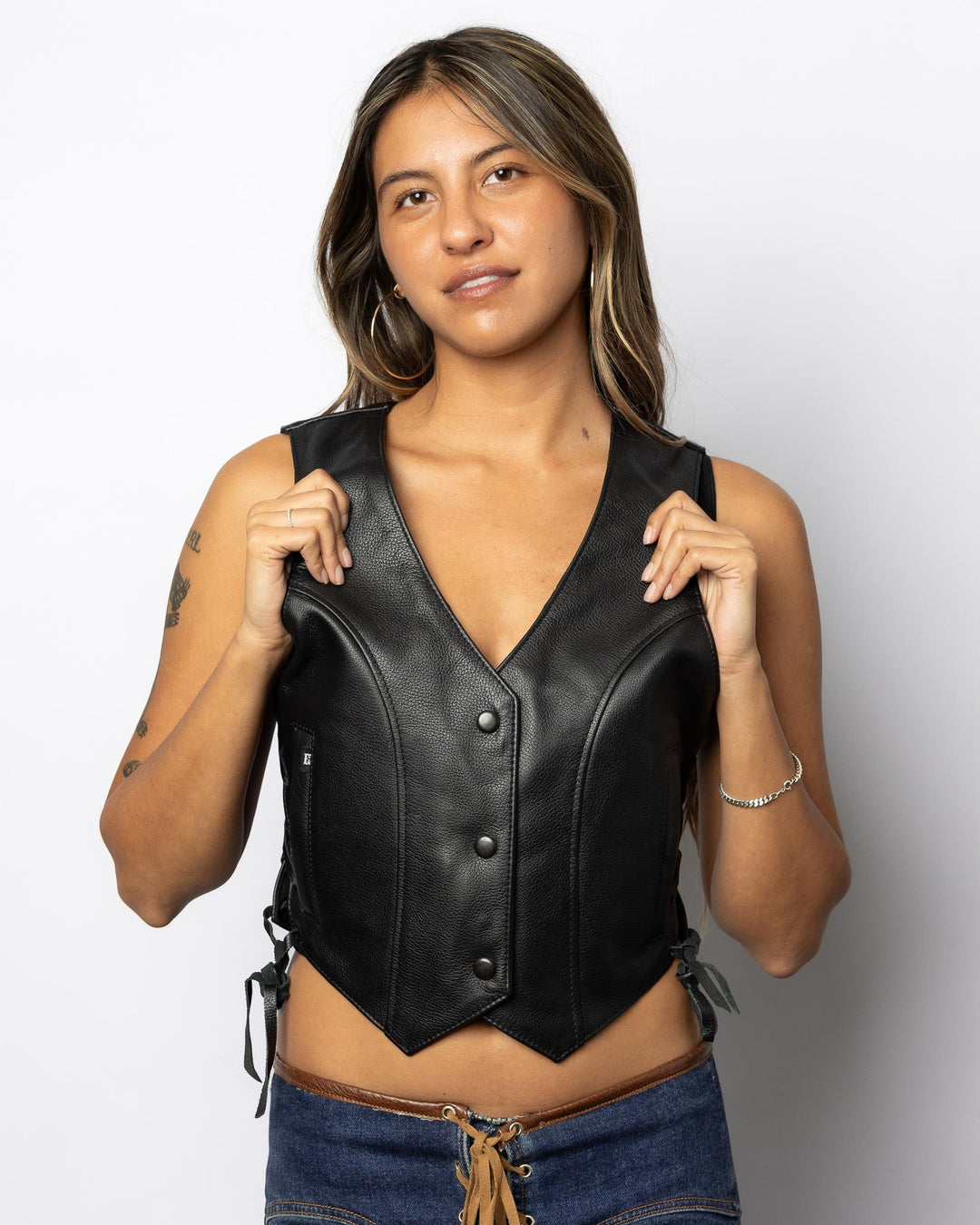 Womens All Leather V Neck with Side Laces - Espinoza's Leather