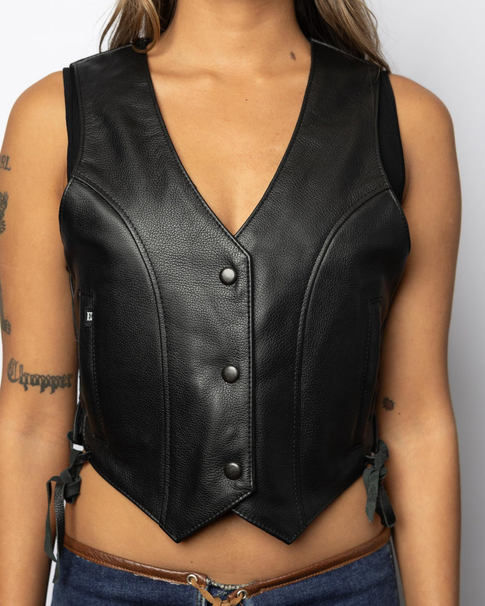 Womens All Leather V Neck with Side Laces - Espinoza's Leather