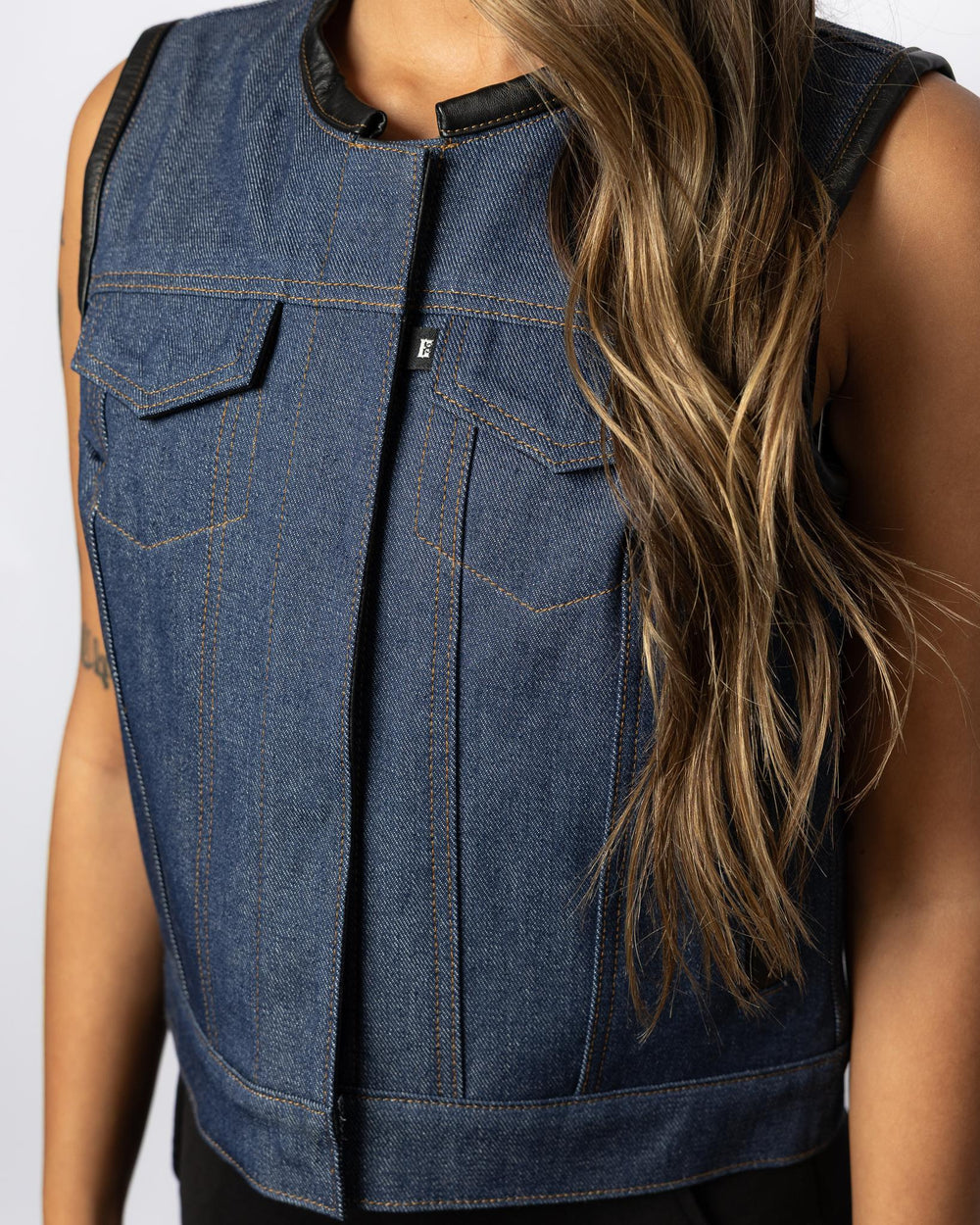 Womens "In Stock" 501 Denim Club Vest - Espinoza's Leather