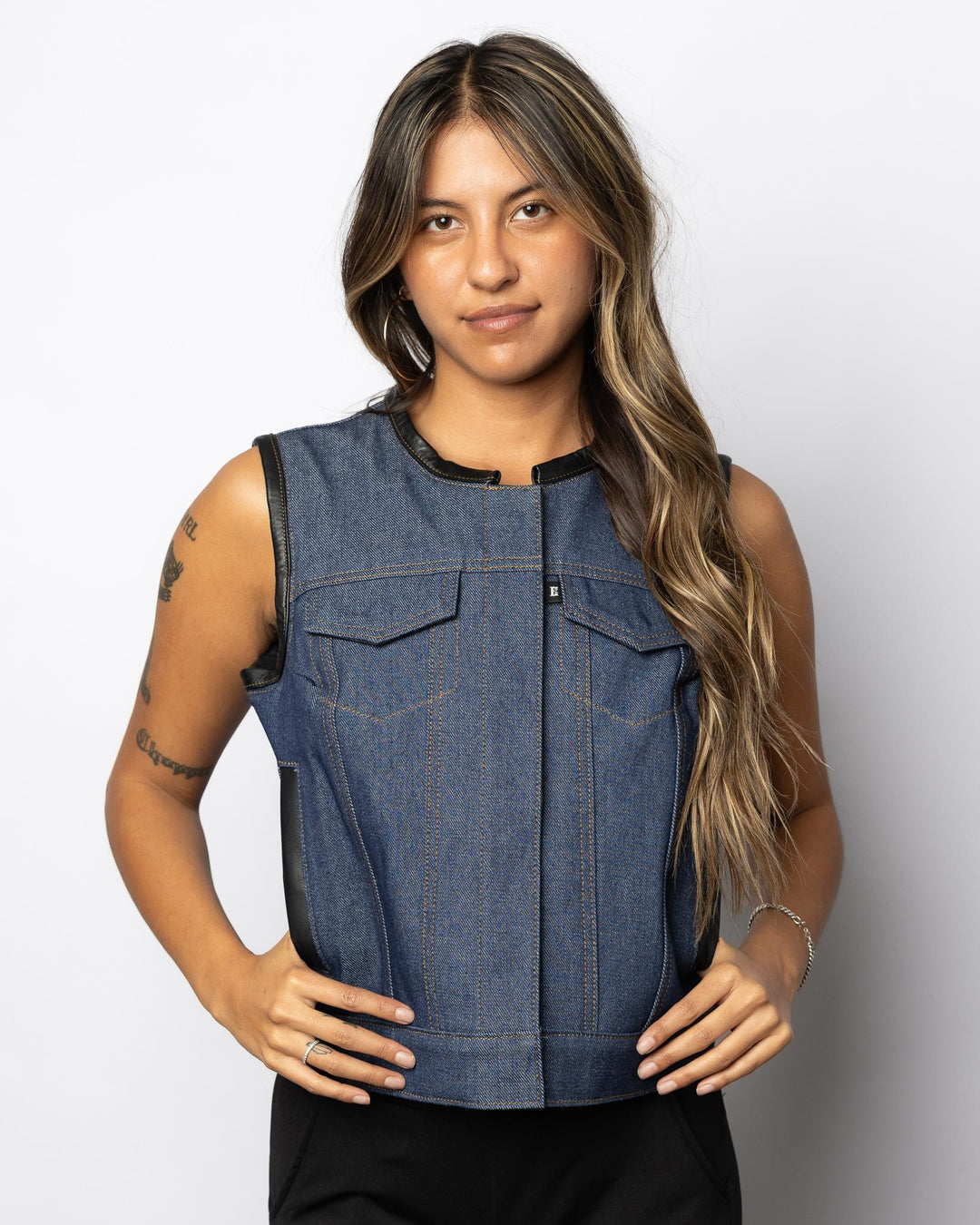 Womens "In Stock" 501 Denim Club Vest - Espinoza's Leather
